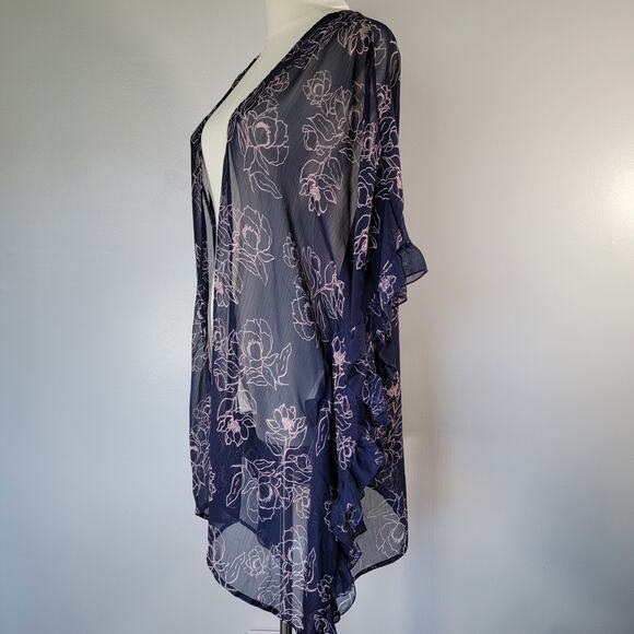 Motherhood Maternity Chiffon Kimono Ruana One Size Navy Pink Whimsy Fairycore - Picture 3 of 8